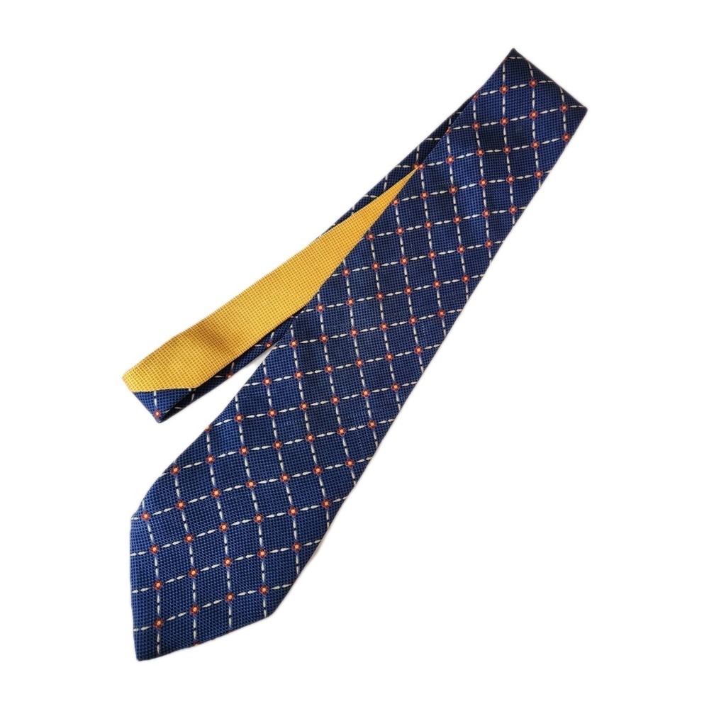 Vintage 90s Tommy Hilfiger 100% Silk Tie Double Pattern Blue/Red Lattice Yellow - Picture 2 of 6